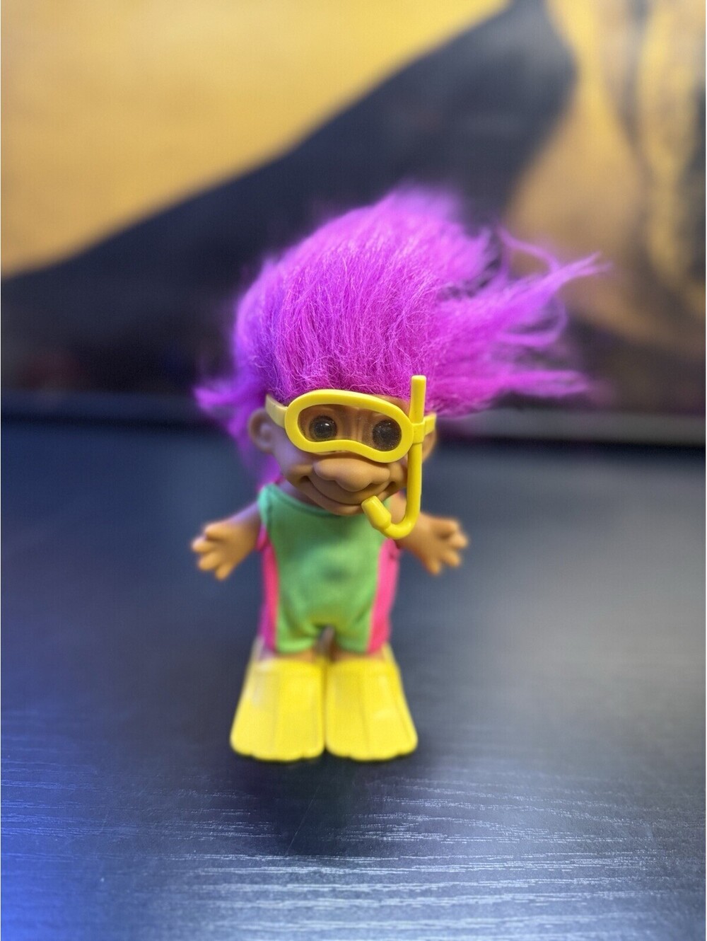 Vintage Russ Troll Doll Scuba Diver Purple Hair Snorkel Fins 5in #18414